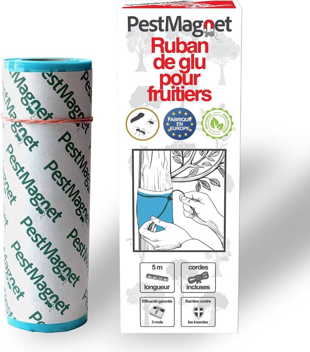 Bande de Colle pour Arbres 5 m – Bleu - Piège à Insectes Rampants, Fourmis, Chenilles –Non Toxique, Résistante à l’Eau–Ruban Collant pour Arbres Fruitiers Cerisiers Jardins–Facile à Appliquer