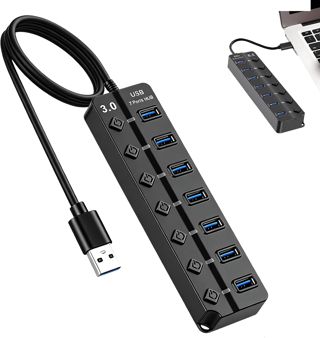 Hub USB 3.0 à 7 Ports – Adaptateur Multiport avec Interrupteurs de Contrôle Indépendants et Indicateurs LED – Compatible PC, Laptop, Clés USB – Solution pour la Maison et Le Bureau