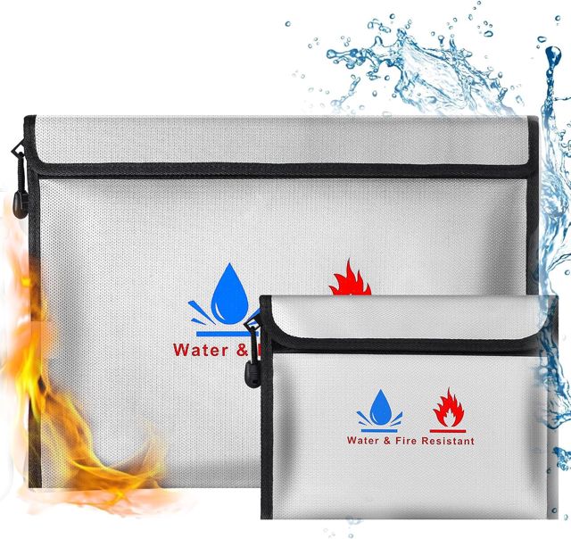 Sacs anti-feu,2 porte-documents ignifuges | Sac étanche à feu pour documents de passeport bandatei d'argent | En fibre de verre de qualité supérieure