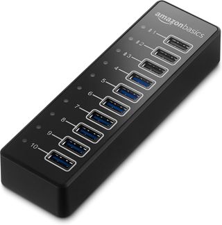 Amazon Basics USB-A 3.1 Hub 10 ports avec adaptateur secteur 65 W (20 V/3,25 A), Noir