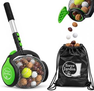 TERRE JARDIN Ramasse Noix avec Manche réglable et Panier INOX