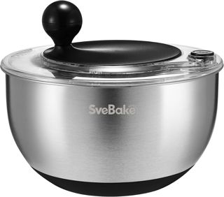 SveBake Essoreuse à Salade en Acier Inoxydable, 5L Spinner à Salade avec Bouton Stop, Base Antidérapante, Passe au Lave-Vaisselle, Sans BPA