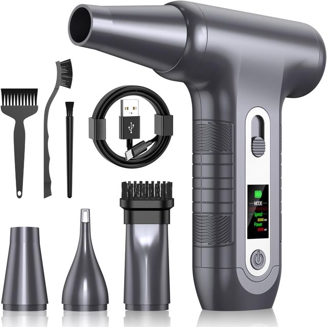 Souffleur Air Comprimé - 130000 TR/Min de Pulvérisation d’Air Comprimé avec Batterie 6000mAh, Kit de Nettoyage de Clavier d’Aspirateur à 3 Vitesses pour Le Nettoyage de PC