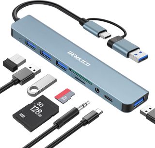 Hub USB C 8-en-1 avec 4 Ports USB et Lecteur SD/TF (Gris)