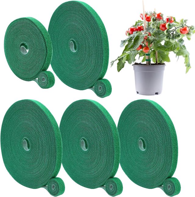 5 Rouleaux de Ruban en Nylon,Vert Fixation Réutilisable Liens Attache Auto Agrippante,5m/10m de Ruban Adhésif Ajustable,Résistant Aux Intempéries,Pour Plantes,Arbres