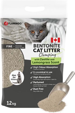 Flamingo Litière pour Chats - Parfum Talc pour bébé - 12KG pour 10 SEMAINES - Origine Canada - neutralisent les odeurs désagréables - douce pour les pattes -aussi pour les chatons