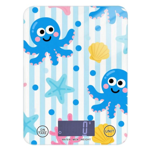 Balance de cuisine étanche avec 4 unités pour perte de poids et pâtisserie - 5 kg/5 g - Motif animal bleu - 5 kg - 5 g