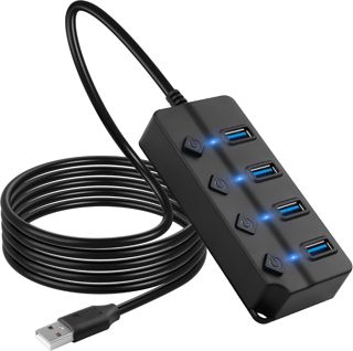 CERRXIAN Hub USB, répartiteur USB à 4 ports avec commutateurs LED marche/arrêt individuels de 2 m de long, extenseur multi-ports, répartiteur USB à transfert de données rapide pour ordinateur