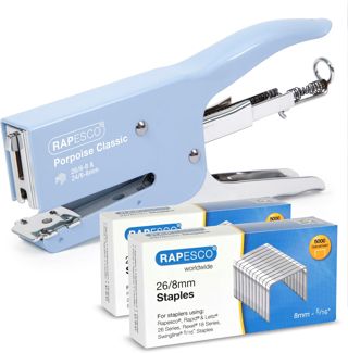 Rapesco 1355A Porpoise Pince Agrafeuse et 10.000 Agrafes, Bleu Clair