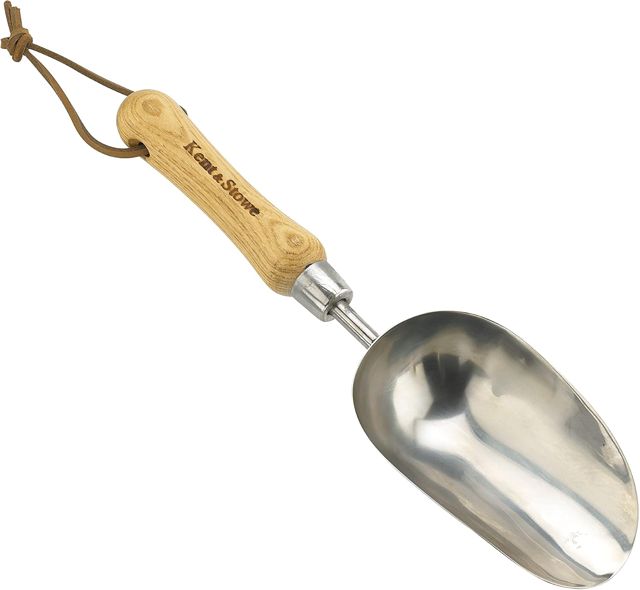 Kent & Stowe pelle de jardin – Pelle à terreau en acier inox pour planter et transplanter, pelle à main avec poignée en frêne, longueur : 33 cm
