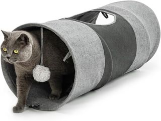 lionto Tunnel pour Chat avec Balle de Jeu, 30 x 130 cm, Tunnel de Jeu Pliable et Extensible en Fausse Lin, Facile d'entretien, Jouet Robuste, diamètre : 30 cm
