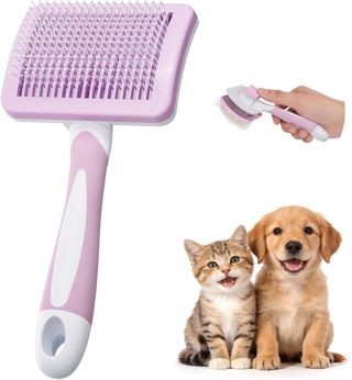 Diboniur Brosse Chat Chien Autonettoyante, Poils Longs et Courts, Rose