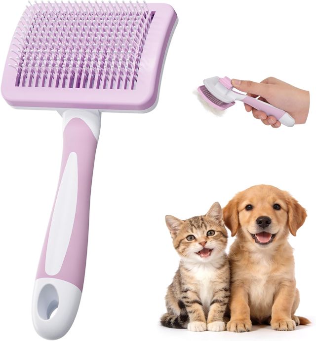 Diboniur Brosse Chat Chien Autonettoyante, Poils Longs et Courts, Rose
