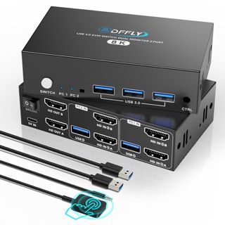 HDMI KVM Switch 2 PC 2 Monitor 8K@60Hz 4K@144Hz, USB 3.0 Switch KVM HDMI pour 2 Ordinateur Partager 2 Moniteur et 4 Port USB 3.0, Télécommande Filaire, Adaptateur Secteur 12V et Câble USB Inclus