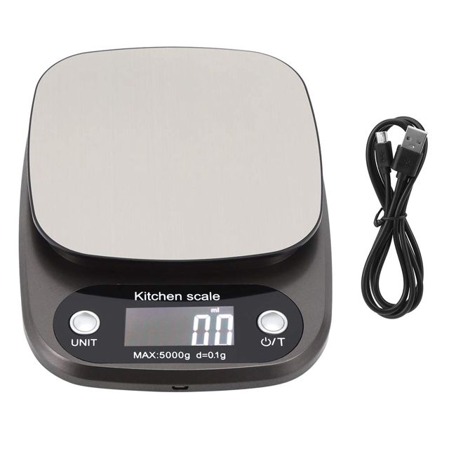 Balance de cuisine numérique 5 kg, haute précision 0,1 g, balance alimentaire en acier inoxydable, balance électronique pour la cuisson, écran LCD, g/oz/ml/lb fl.oz