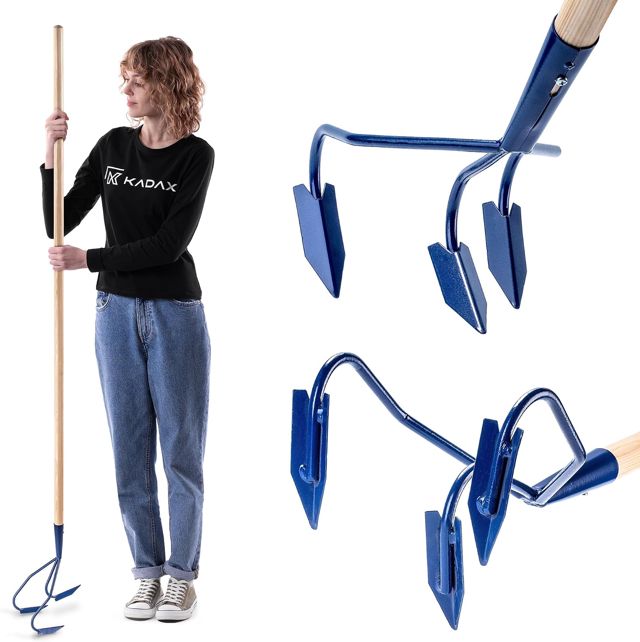 KADAX Cultivateur Manuel en métal, cultivateur à Long Manche en Bois, cultivateur Robuste, Griffe de Jardin, houe de Jardin pour ameublir Le Sol (avec 3 Dents de soc)