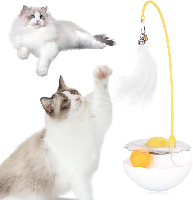 Jouet Interactif pour Chat-Design Coupe avec Cannes Détachables,Plumes,Grelot & Balle à Cataire-Anti-Stress,Effet Longue Durée - Lavable - pour Chats Ennuyés d'Intérieur Jeu Chat(Blanc)