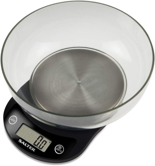 Balance de cuisine Salter Précision - Pesage électronique haute résolution 3Kg, Récipient pour balance de cuisson, Écran LCD, Ajouter et peser, Métrique, Impérial, Garantie de 15 ans – Noir