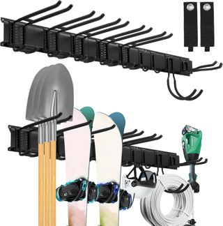 Sinoer Panier mural de gestion d'outils de garage, support métallique pour outils de jardin, rangement outils，range outils de jardin，accroche balai ，support outils mural，96 pouces 18 crochets