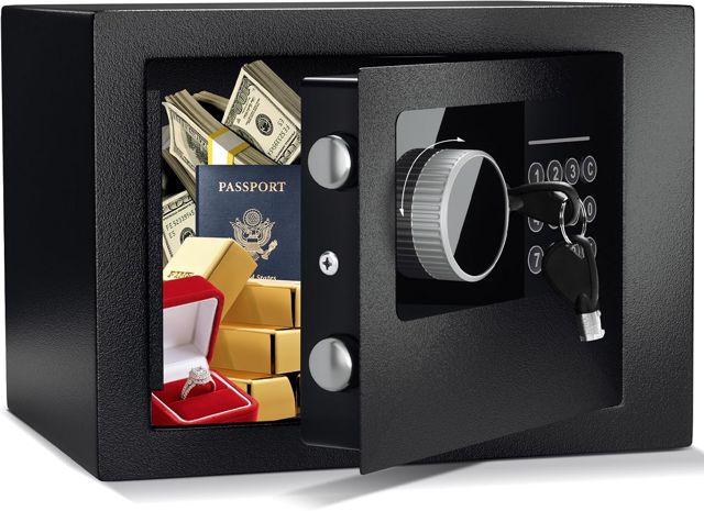 Petit Coffre Fort Électronique Numérique, Coffre-fort en Acier de 6.6L avec Serrure Électronique et 2 Clés, Coffre Fort Mural t pour Argent Bijoux Documents Noir