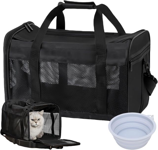 Boîte de transport pour chien et chat : 42 x 27 x 28 cm Caisses pliables avec gamelle