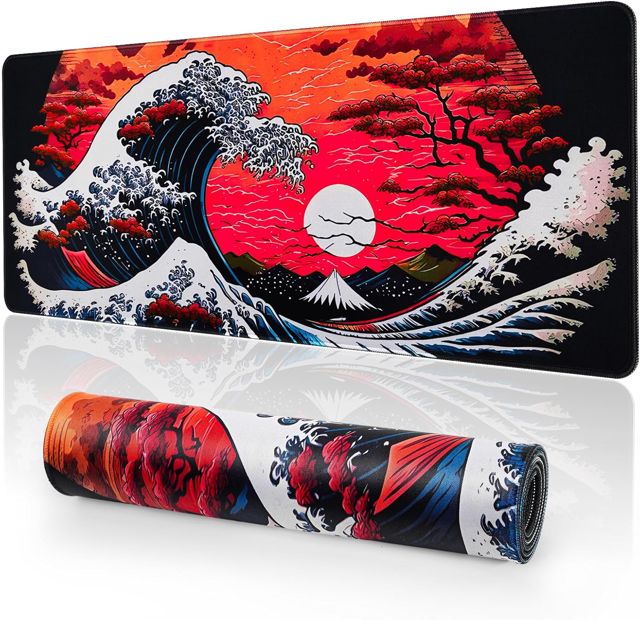 EFISH Tapis de Souris de Jeu Japonais XXL 800 x 300 mm Grand Tapis de Bureau Bords Cousus Imperméable Antidérapant pour PC, MacBook, Ordinateur Portable Améliore la précision et la Vitesse. (B20)