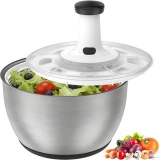 Essoreuse à Salade Acier Inoxydable, 6L Grande Capacité Essoreuse Salade avec Saladier et Base Antidérapante, sans BPA, Lave et sèche Rapidement Les légumes et Les Fruits