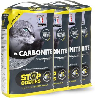 Tranquille - Litière pour Chat - Carbonite Stop Odeurs (4x5L) | Litière Agglomérante Charbon Actif Carbon Shield | Ultra Absorbante, Agglomérante & Anti-Poussière | Contrôle Odeurs