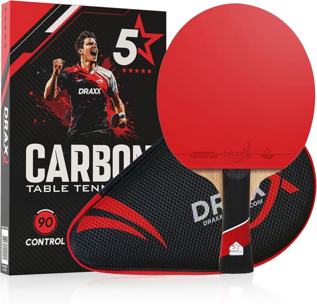 Raquette Ping-Pong Carbone 5 Étoiles PRO CARBON, Légère et Rapide, Housse