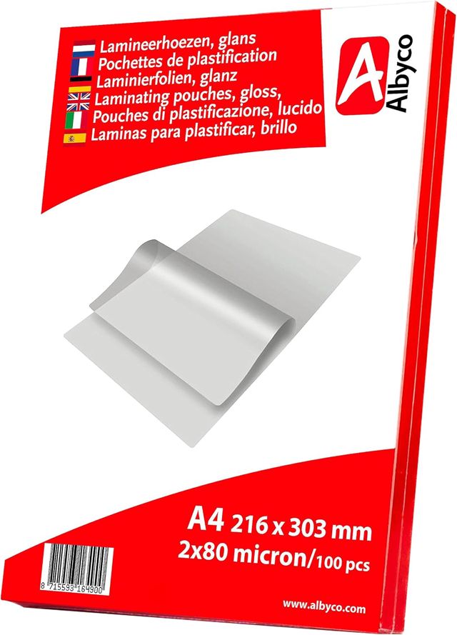 100x Albyco Pochettes de Plastification -A4 (216x303mm) - Ép. 2x80 (160) µm