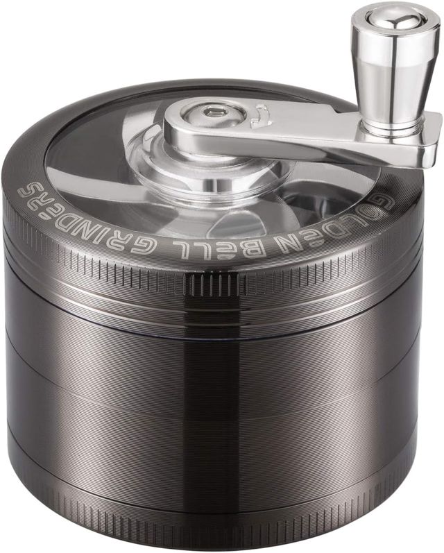 LIHAO Grinder Moulin a Herbes Epices en Zinc Alliage, 5.3cm 4 Pieces avec Manivelle-Nickel Noir