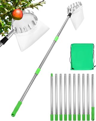 QWORK® 4M Cueilleur de Fruits avec Manche Télescopique, Acier Inoxydable, Outil Cueilleur de Fruits