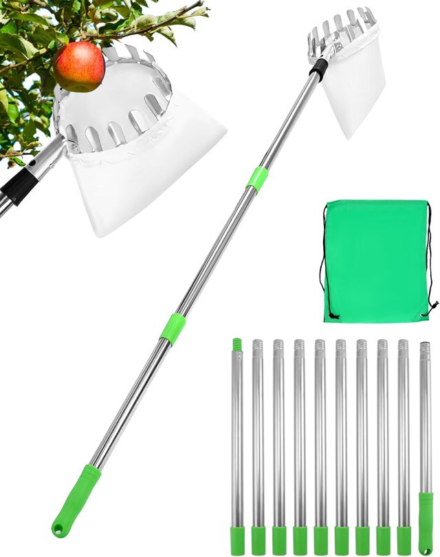 QWORK® 4M Cueilleur de Fruits avec Manche Télescopique, Acier Inoxydable, Outil Cueilleur de Fruits