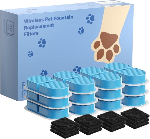VKIMISS Fontaine pour chat sans fil 12 filtres : filtre fontaine pour chat - filtre fontaine à eau pour chats - filtration multiple - élimination des impuretés - 6 filtres à charbon actif + 6 filtres