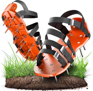 GRÜNTEK Aérateur Gazon Pelouse Sandales Chaussures à Clous Aération Réagreage Sol Epoxy. Clous en Acier, Boucles en Métal, Taille Unique.