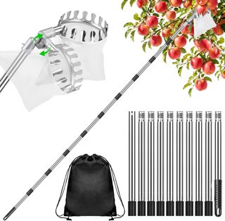 4m Cueille Fruit Telescopique - Rotation à 360° Réglable Cueille Pomme Inoxydable pour Cerises et Prunes Fruit d'arbres Pêche, Prune, Figues, Poires etc