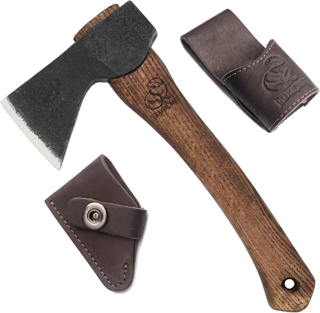 BeaverCraft Hache AX1 avec Étui – Hache Forgée Bushcraft pour Camping et Jardinage, Petite Hache pour Couper et Fendre, Outil Sculpture
