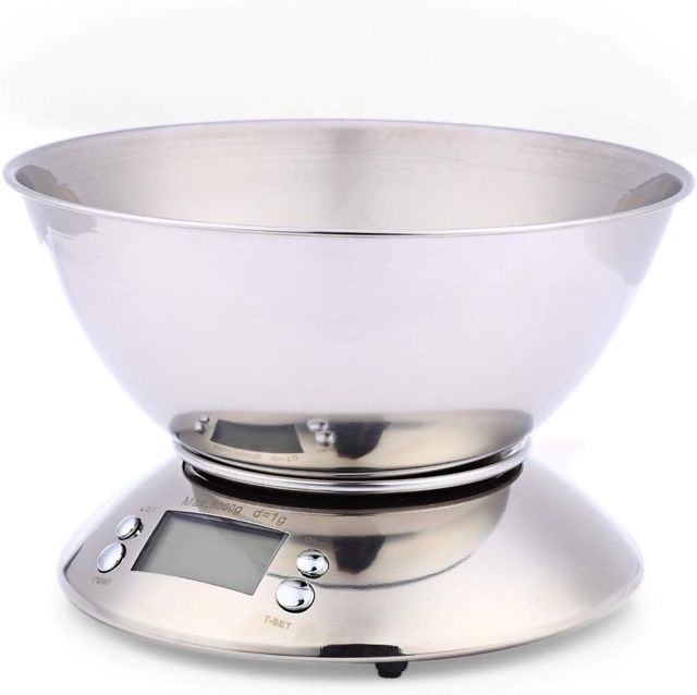 Balance de cuisine numérique en acier inoxydable avec bol amovible - 5 kg/1 g