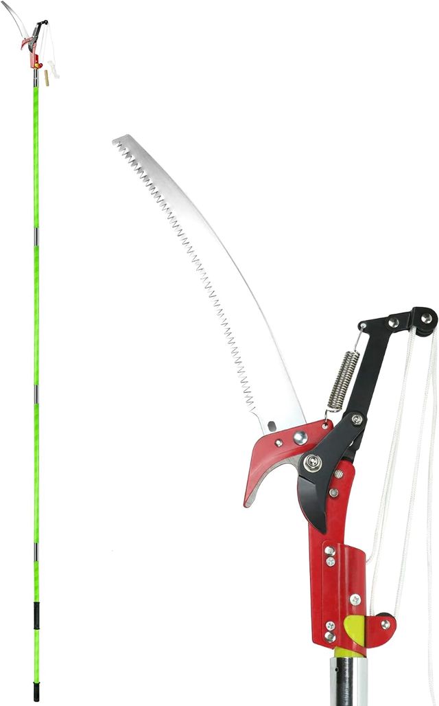 QWORK® Scie àÉlaguer à grande portée de 4 m - Lame en acier au manganèse SK5 - Poteaux en fibre de verre haute résistance - Hauteur réglable de 1,4 m à 4 m