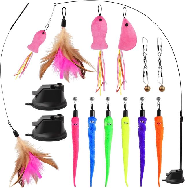 Jouet pour Chat, Jouets pour Chat intérieur, 13 Pièces Jouet à Plumes pour Chats, Jouet Chat kit avec Ventouse Amovible