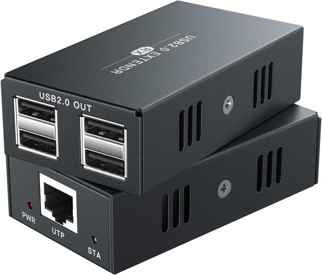 Extenseur USB 4 USB 2.0 sur Ethernet 50 m Cat5e/6/7 Hub USB sans pilote pour webcam, imprimante, clavier, souris, micro