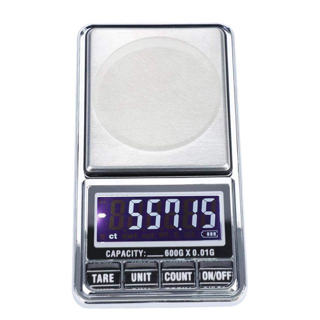 Vikye Balance de poche numérique, balance électronique de haute précision USB, 600g/0.01g, argenté, avec grand écran LCD rétroéclairé, pour la cuisine, la bijouterie, etc.