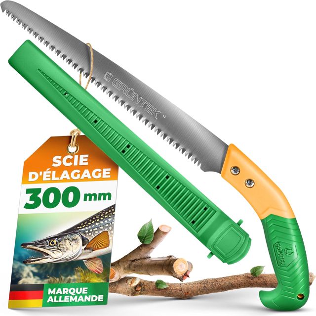 GRÜNTEK Scie d'élagage 380mm avec Lame Japonaise. Scie a main a bois Égoine. Outils de Jardinage Professionnel pour Jardin, Camping Bushcraft et Coupe de Branches