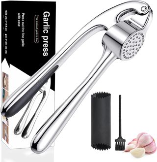 Presse-ail Inox de Cuisine Professionnelle, Ecrase Ail, Broyeur D'ail, Hachoir à Ail Convivial, Facile à Nettoyer et Durable, Argenté