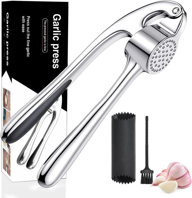 Presse-ail Inox de Cuisine Professionnelle, Ecrase Ail, Broyeur D'ail, Hachoir à Ail Convivial, Facile à Nettoyer et Durable, Argenté
