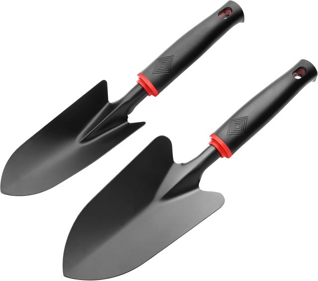 Lot de 2 truelles de jardin noires larges (32,5 x 8 cm) x 1 et pelle étroite (32 x 6 cm) x 1 petite pelle de jardin pour transplanter des semis, désherber et ameublir