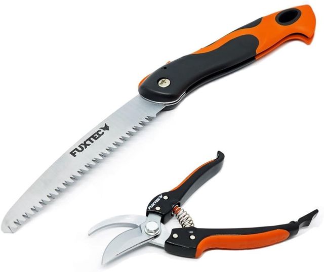 Fuxtec Set sécateur et scie Pliante 2 Outils de Jardin à Main - Couteau-scie et sécateur Jardin pour Coupe de Branches vignes Fleur qualité Premium