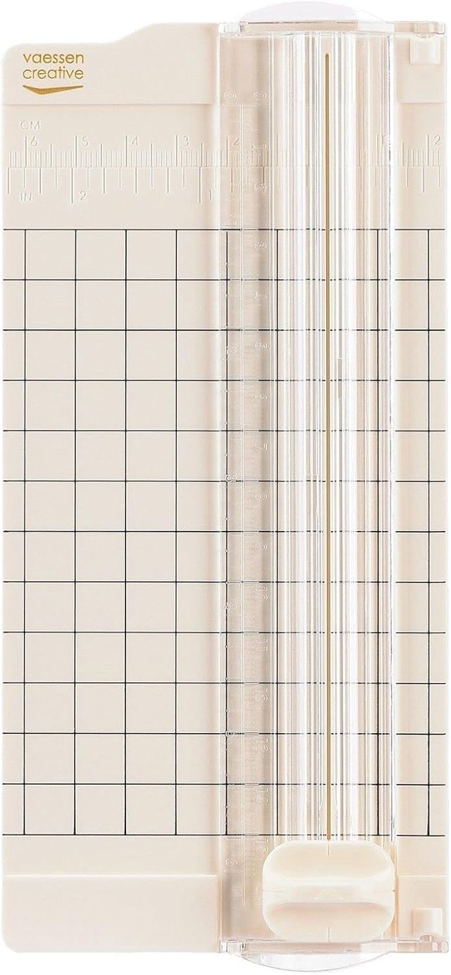 Vaessen Creative Massicot Mini - 6,5 x 15,3 cm - Gradué - Beige - Coupe Papier pour Scrapbooking et Loisirs Créatifs