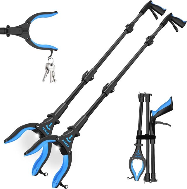 Kekoy 2 pqt pince ramasse objet pliable et légère avec phare, 82cm, bleu