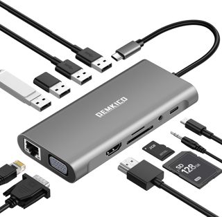 Hub USB C 11-en-1 avec 4K HDMI, 1080P VGA, Ethernet, Lecteur SD/TF